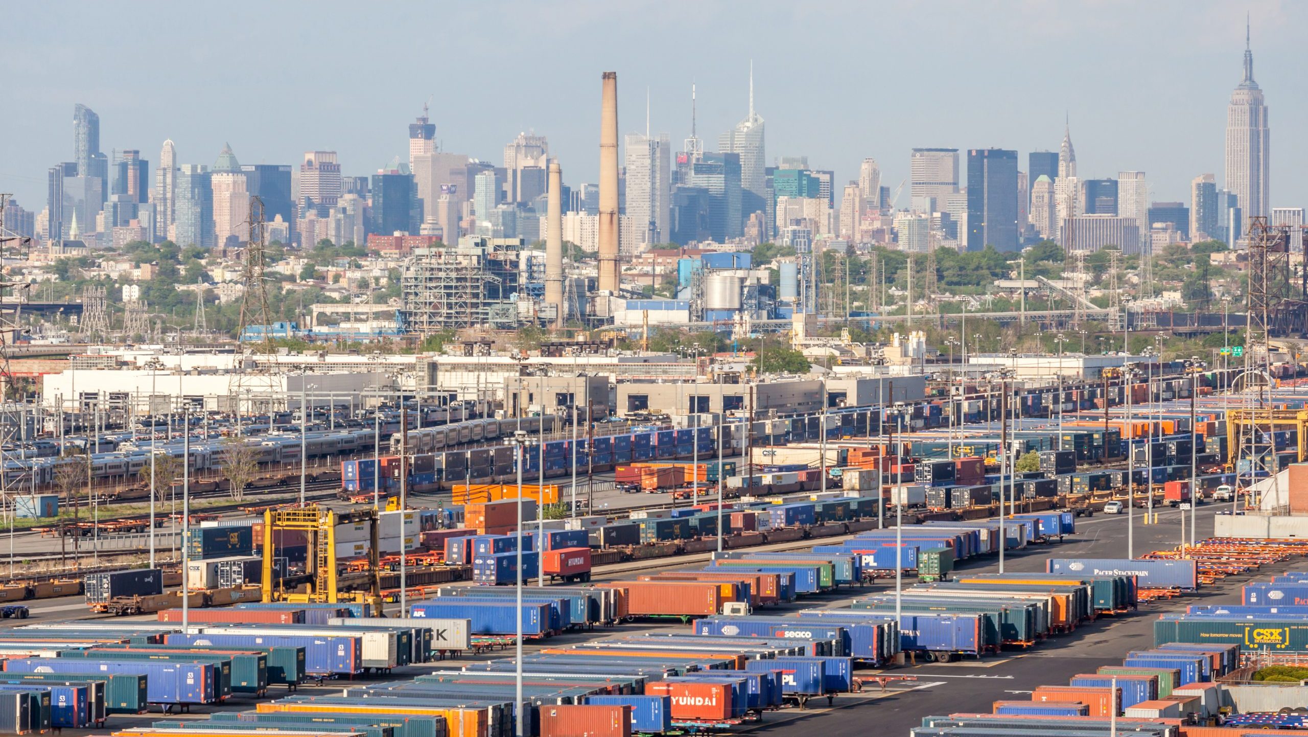 Aerial of shipping containers at port